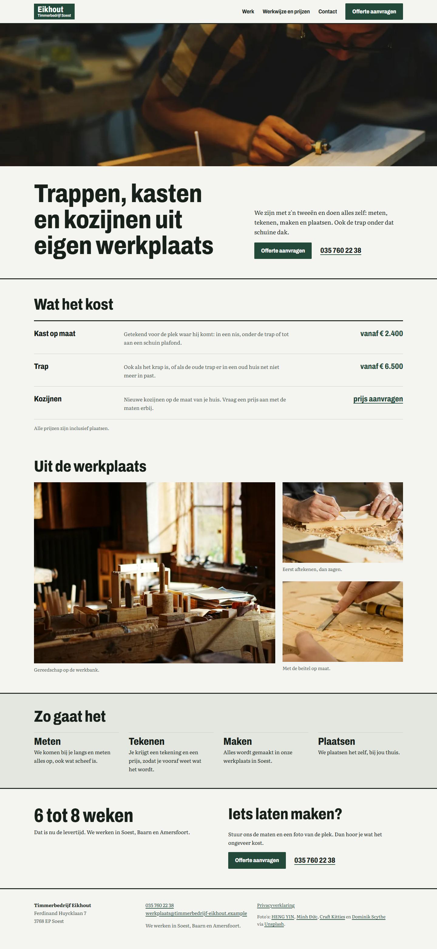De testversie van de site van Timmerbedrijf Eikhout